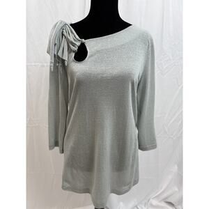 Womens Anthroplogie Deletta Shimmer Blue/Aqua Bow Shirt Size Large